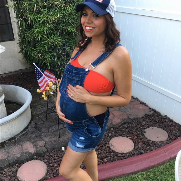 Maternity Denim Short Overalls - Picture 3 of 7